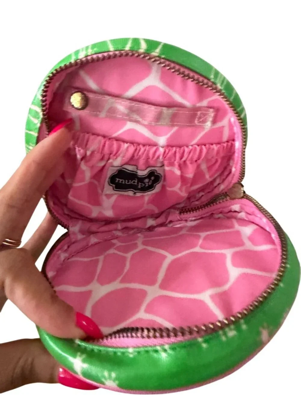 MUDPIE Green Giraffe Floral Travel Zip Jewelry Case